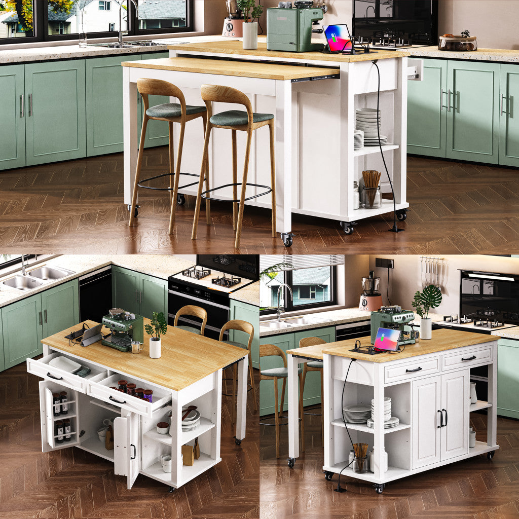47" White Wood Rolling Kitchen Island With Storage-8