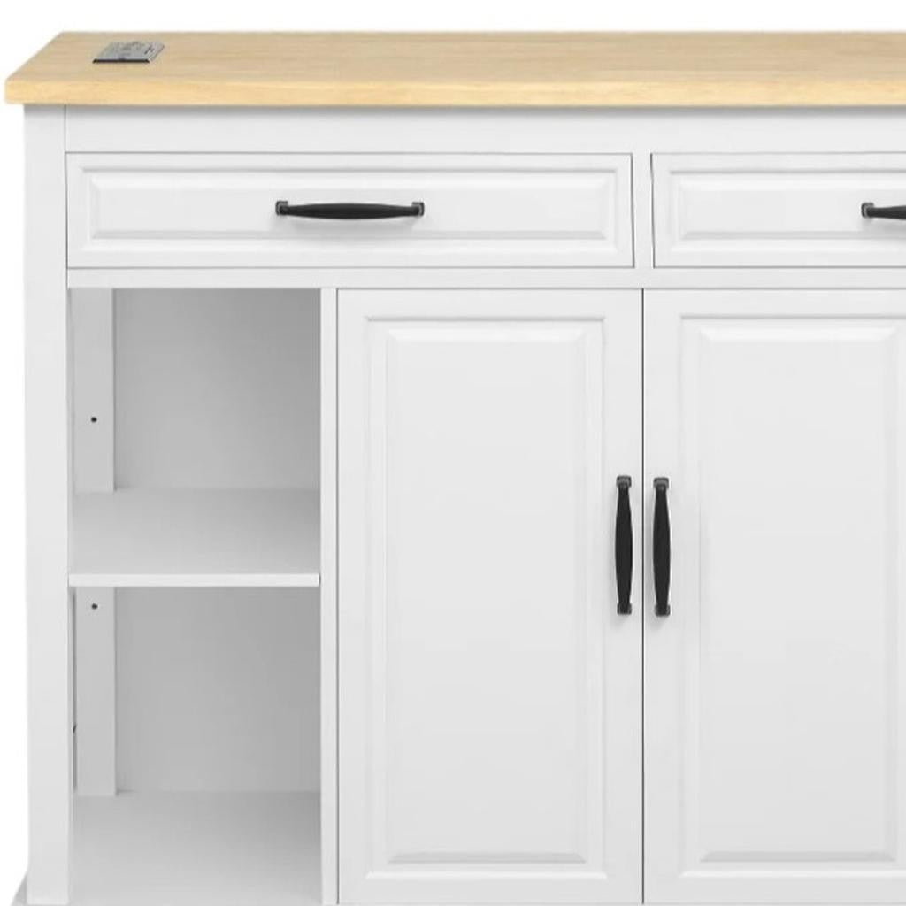 47" White Wood Rolling Kitchen Island With Storage-4