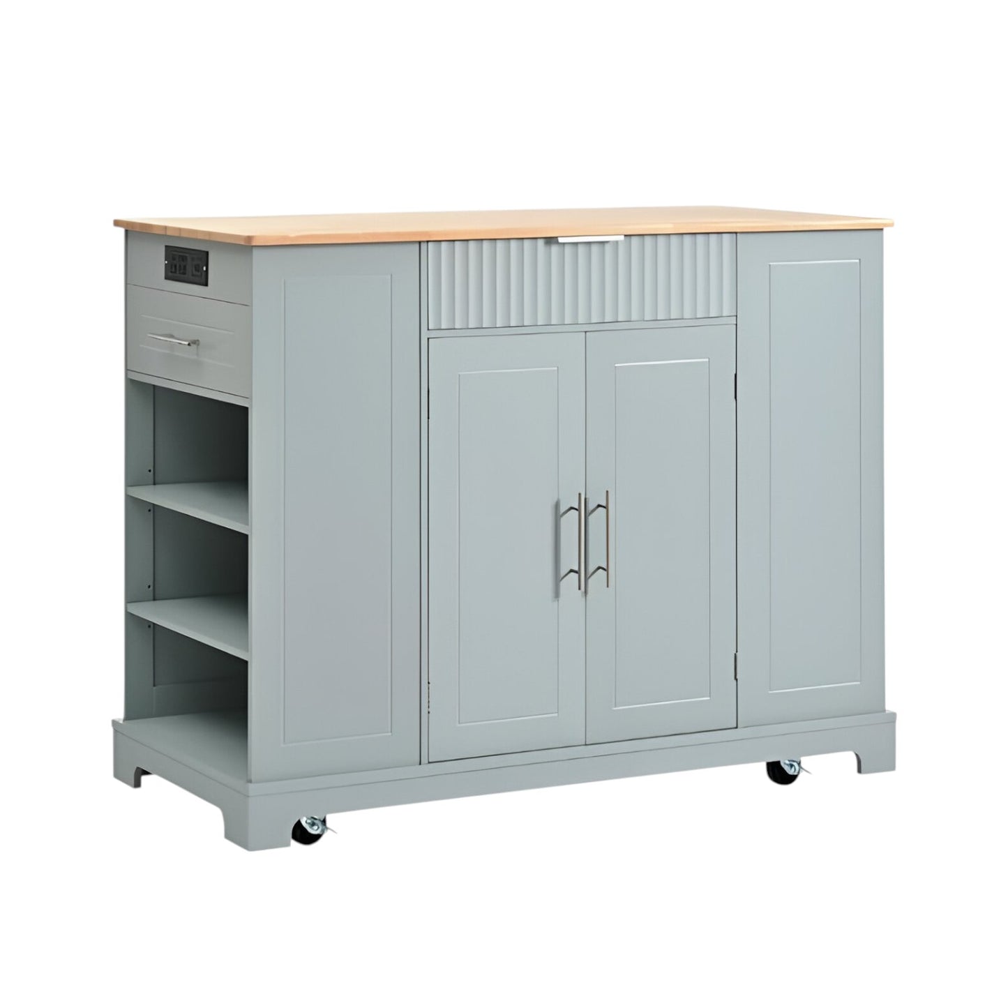 49" Light Blue Wood Rolling Kitchen Island With Storage-2