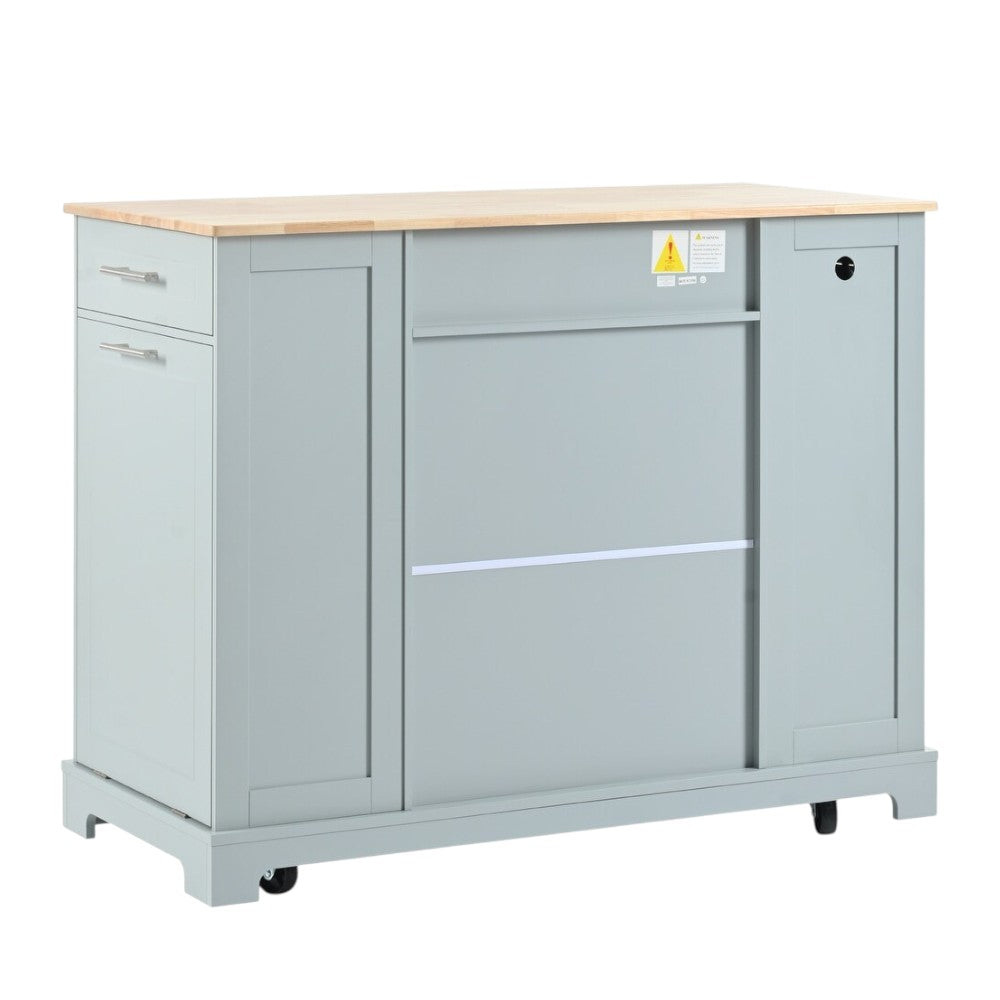 49" Light Blue Wood Rolling Kitchen Island With Storage-3