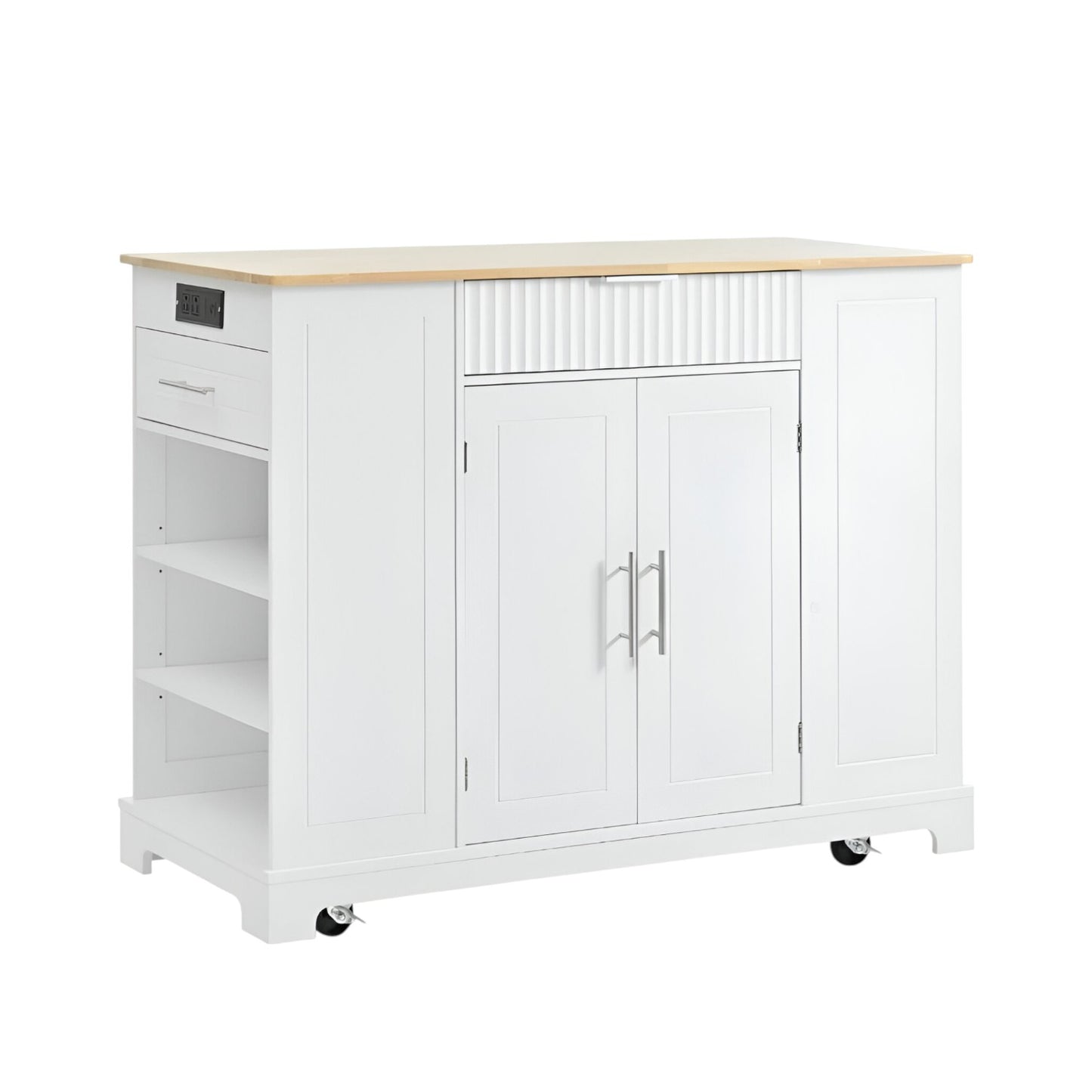 49" White Wood Rolling Kitchen Island With Storage-2