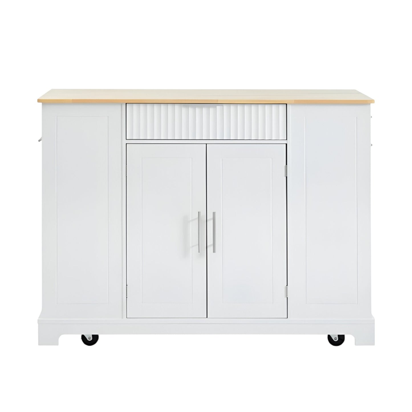 49" White Wood Rolling Kitchen Island With Storage-1