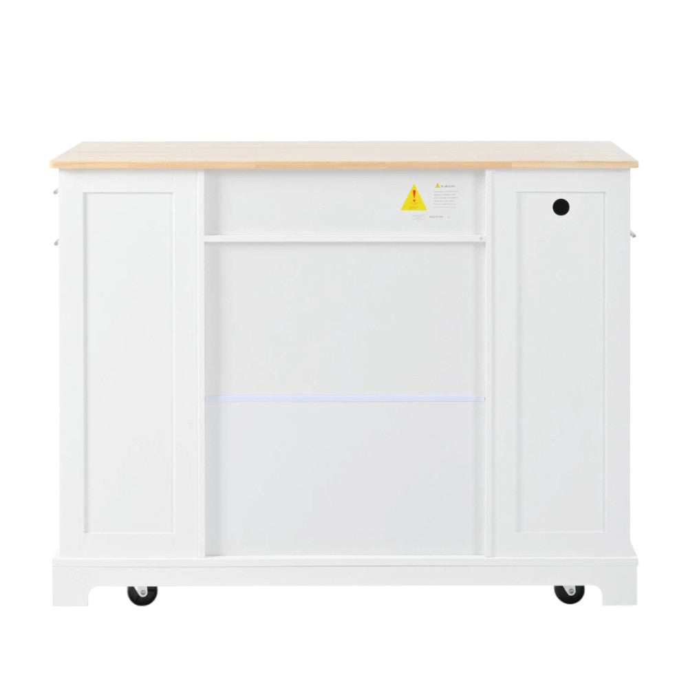 49" White Wood Rolling Kitchen Island With Storage-3