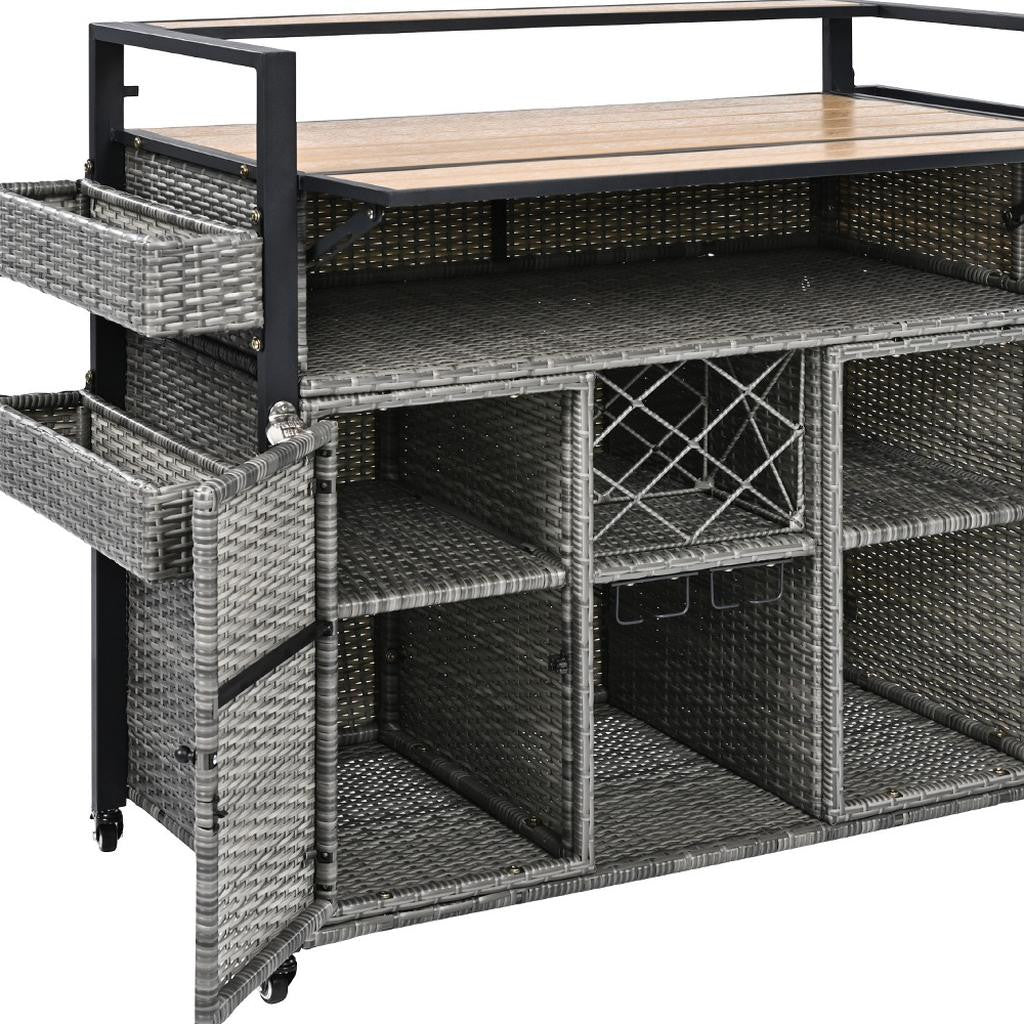 53" Gray Wood and Metal Rolling Kitchen Island With Storage-6