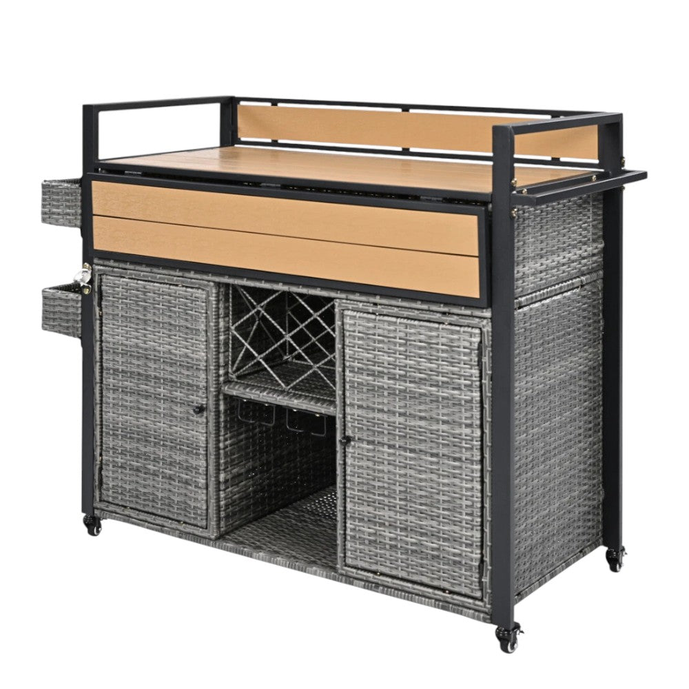 53" Gray Wood and Metal Rolling Kitchen Island With Storage-3