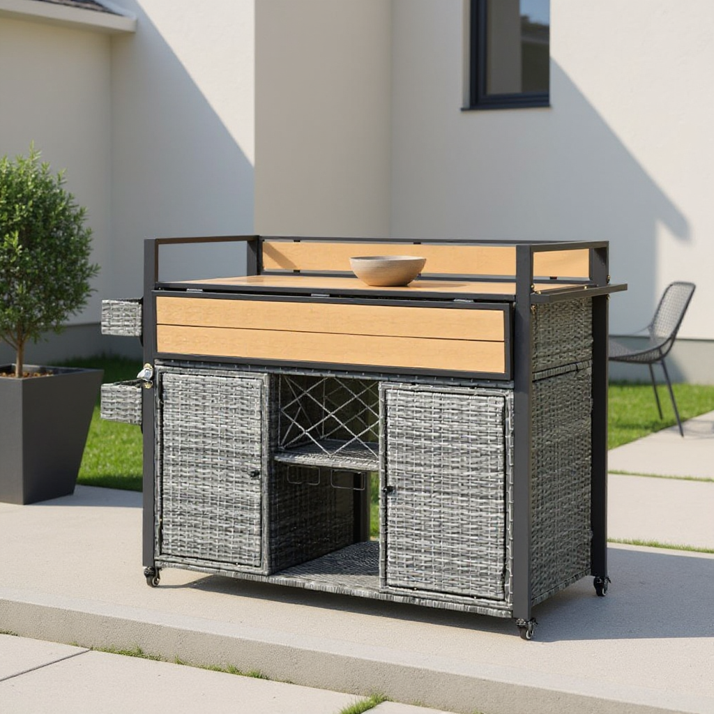 53" Gray Wood and Metal Rolling Kitchen Island With Storage-0