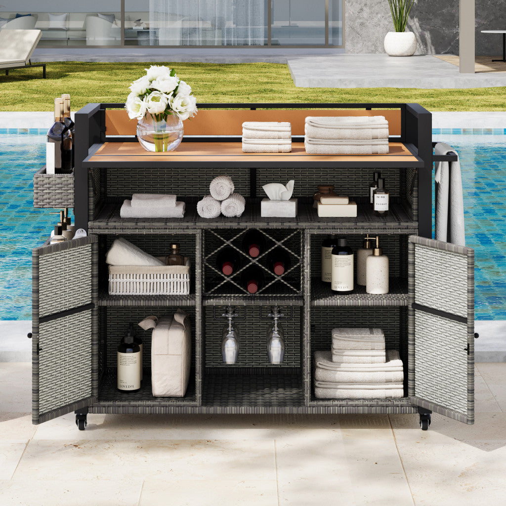 53" Gray Wood and Metal Rolling Kitchen Island With Storage-7