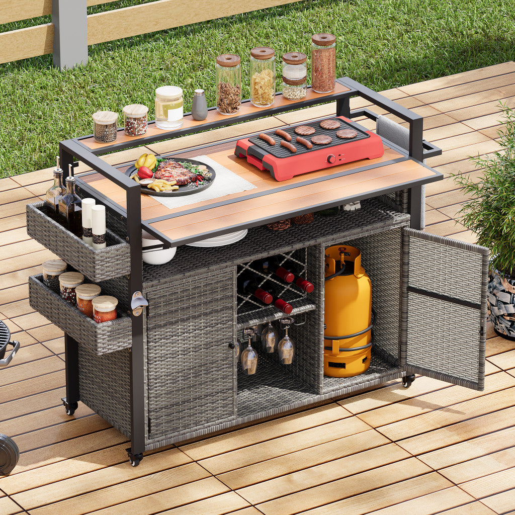 53" Gray Wood and Metal Rolling Kitchen Island With Storage-8