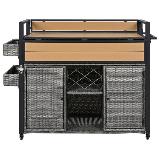 53" Gray Wood and Metal Rolling Kitchen Island With Storage-1