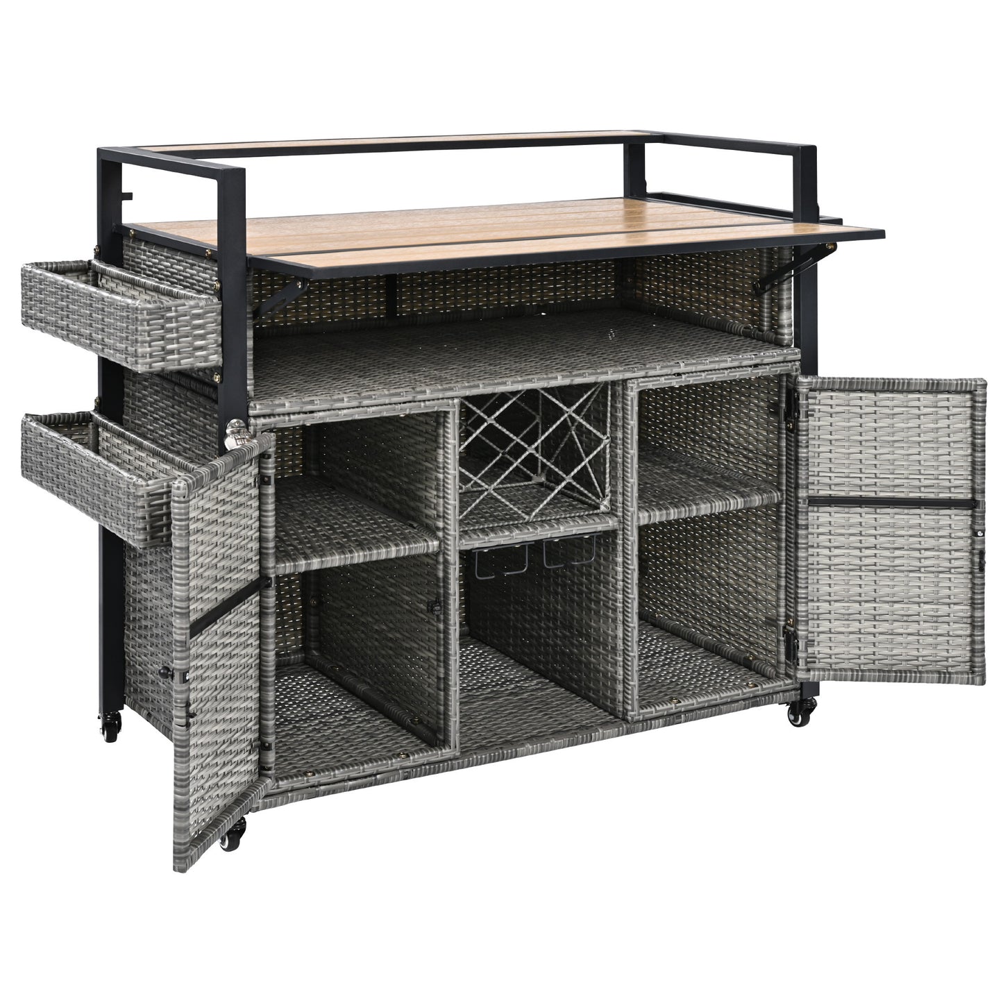 53" Gray Wood and Metal Rolling Kitchen Island With Storage-4