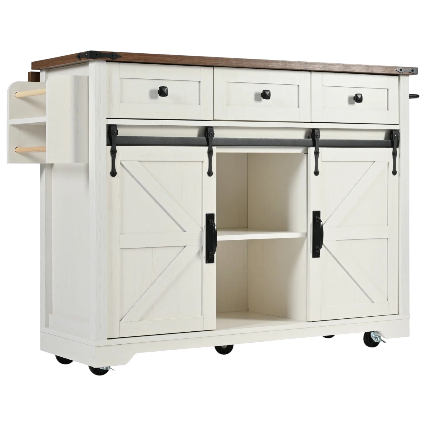 54" White Wood Rolling Kitchen Island-4