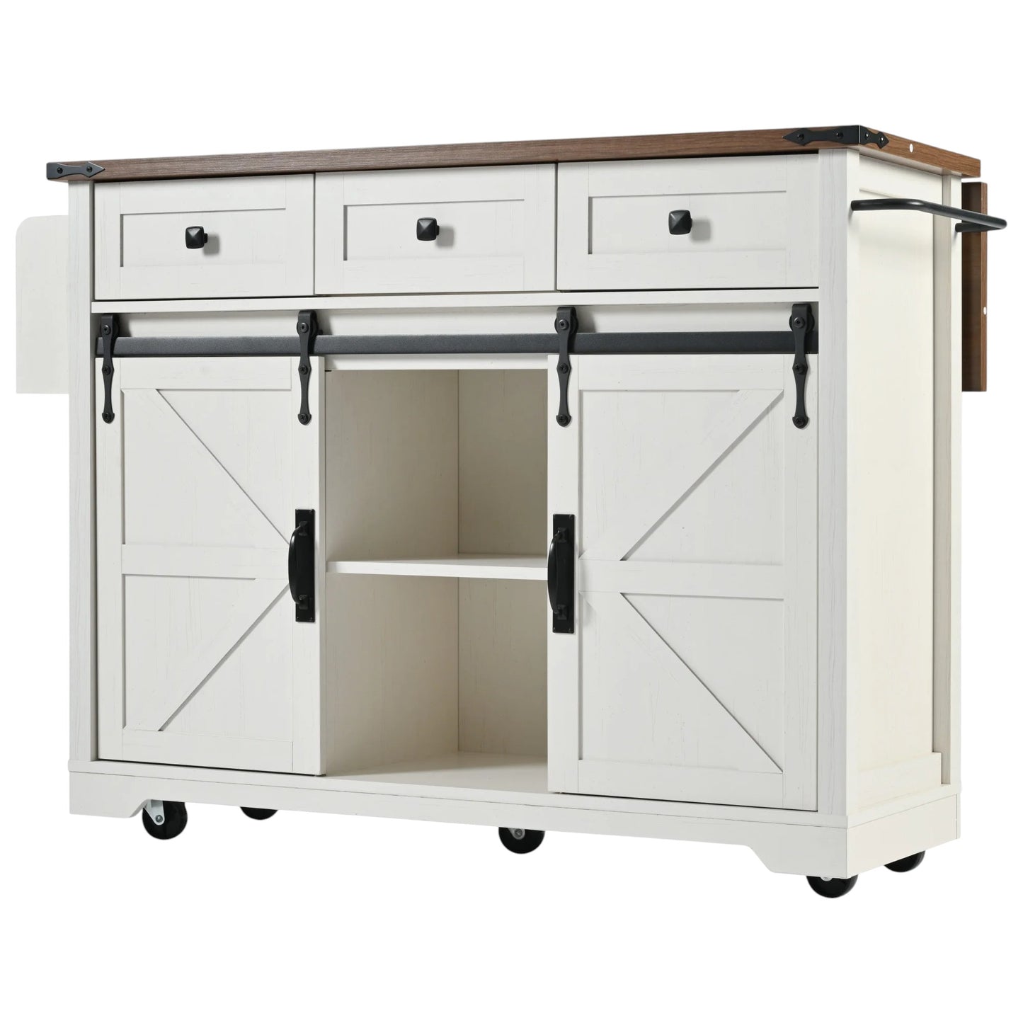 54" White Wood Rolling Kitchen Island-7