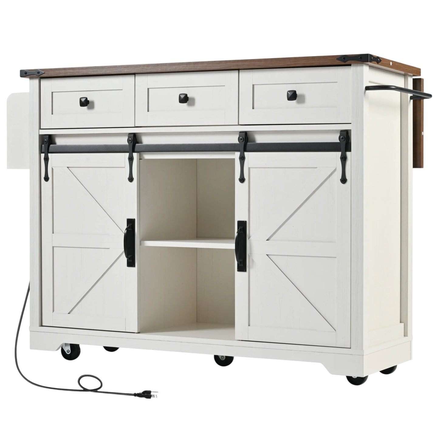 54" White Wood Rolling Kitchen Island-2