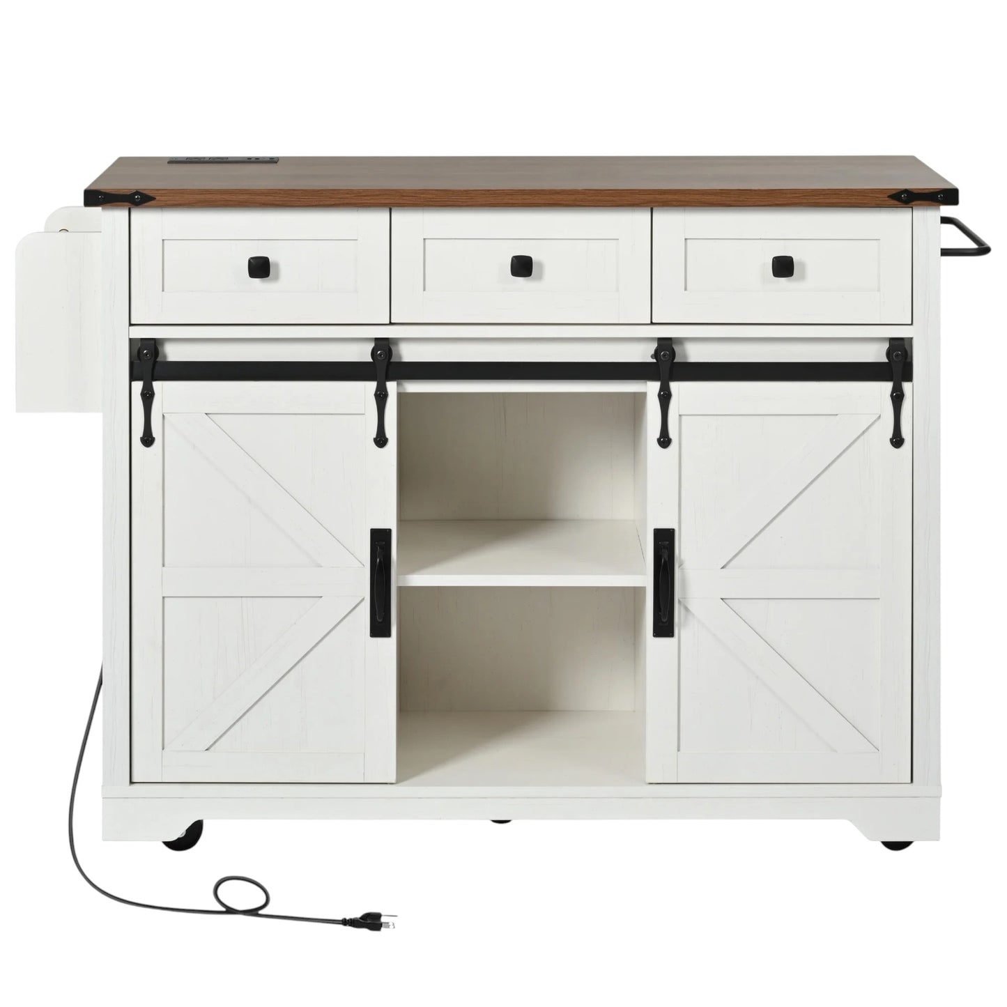 54" White Wood Rolling Kitchen Island-5