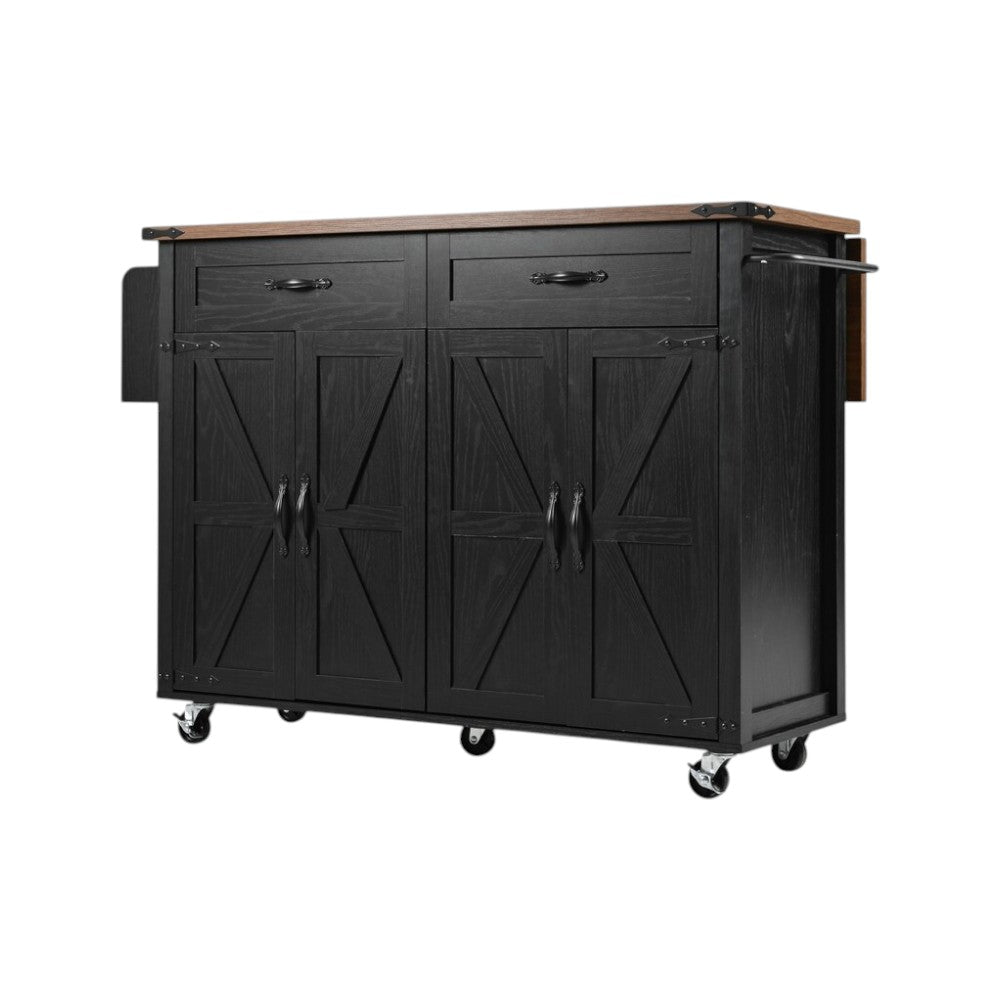 54" Black Wood Rolling Kitchen Island-1
