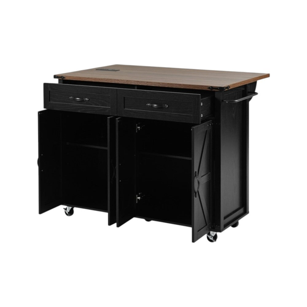54" Black Wood Rolling Kitchen Island-6