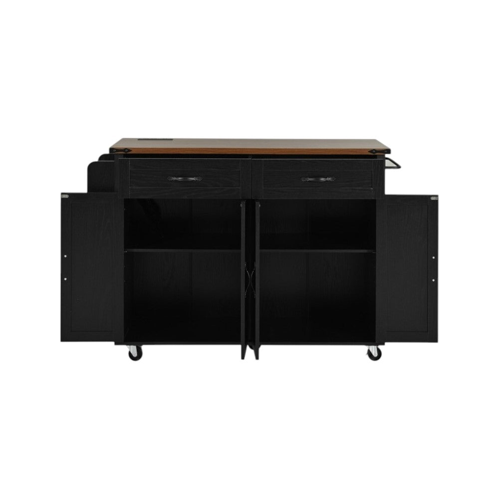 54" Black Wood Rolling Kitchen Island-8