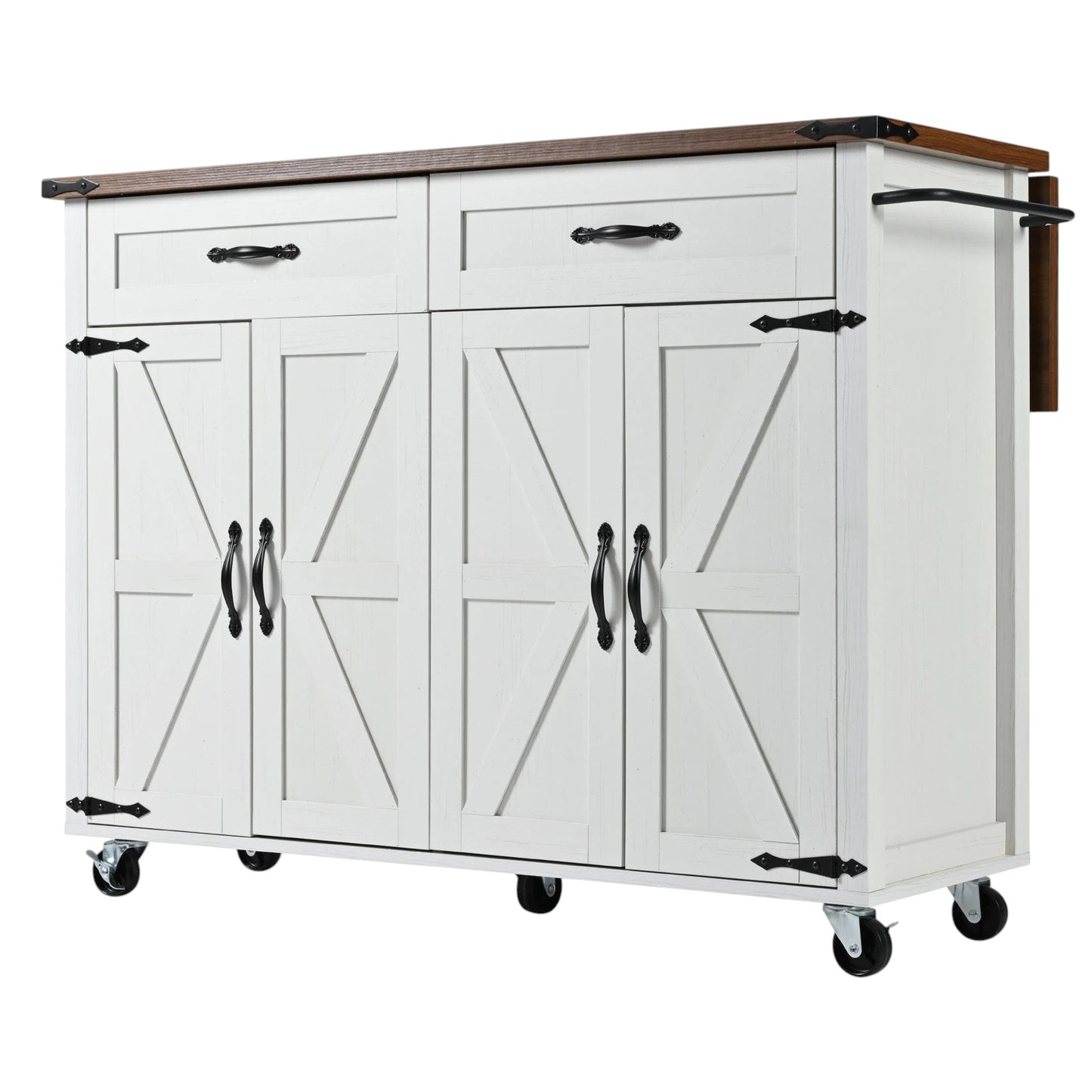 54" White Wood Rolling Kitchen Island-2