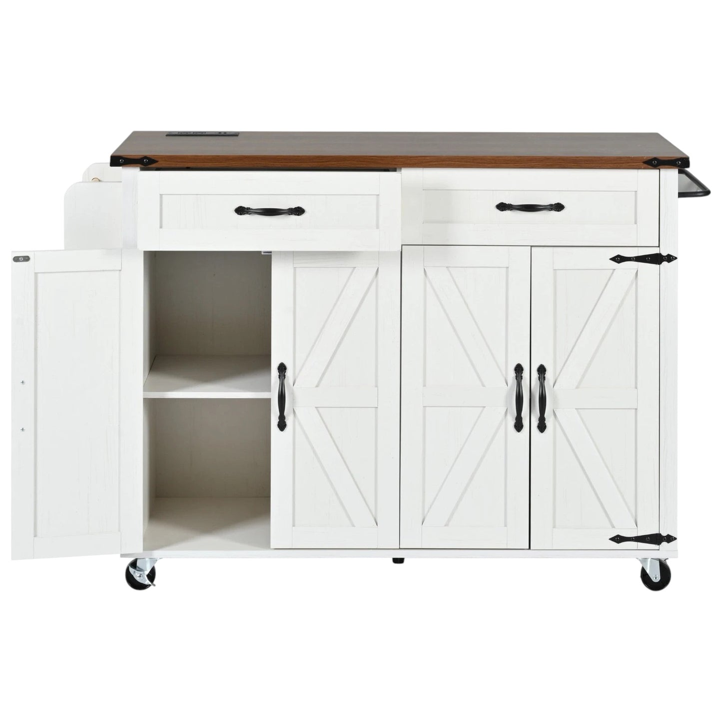 54" White Wood Rolling Kitchen Island-4
