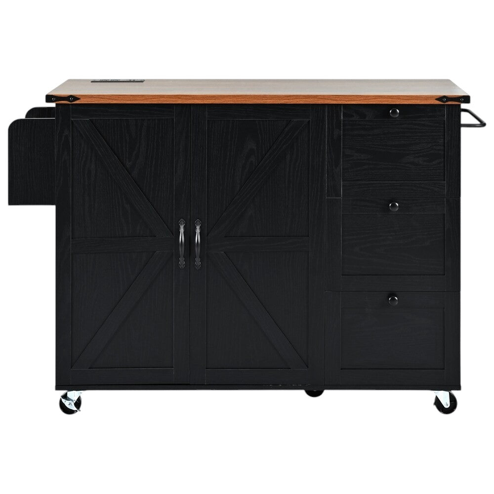 55" Black Wood Rolling Kitchen Island-2