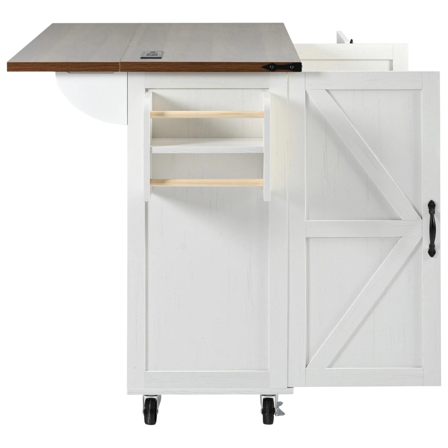 55" White Wood Rolling Kitchen Island-3