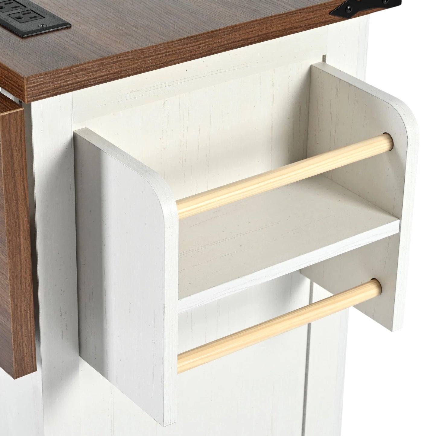 55" White Wood Rolling Kitchen Island-6
