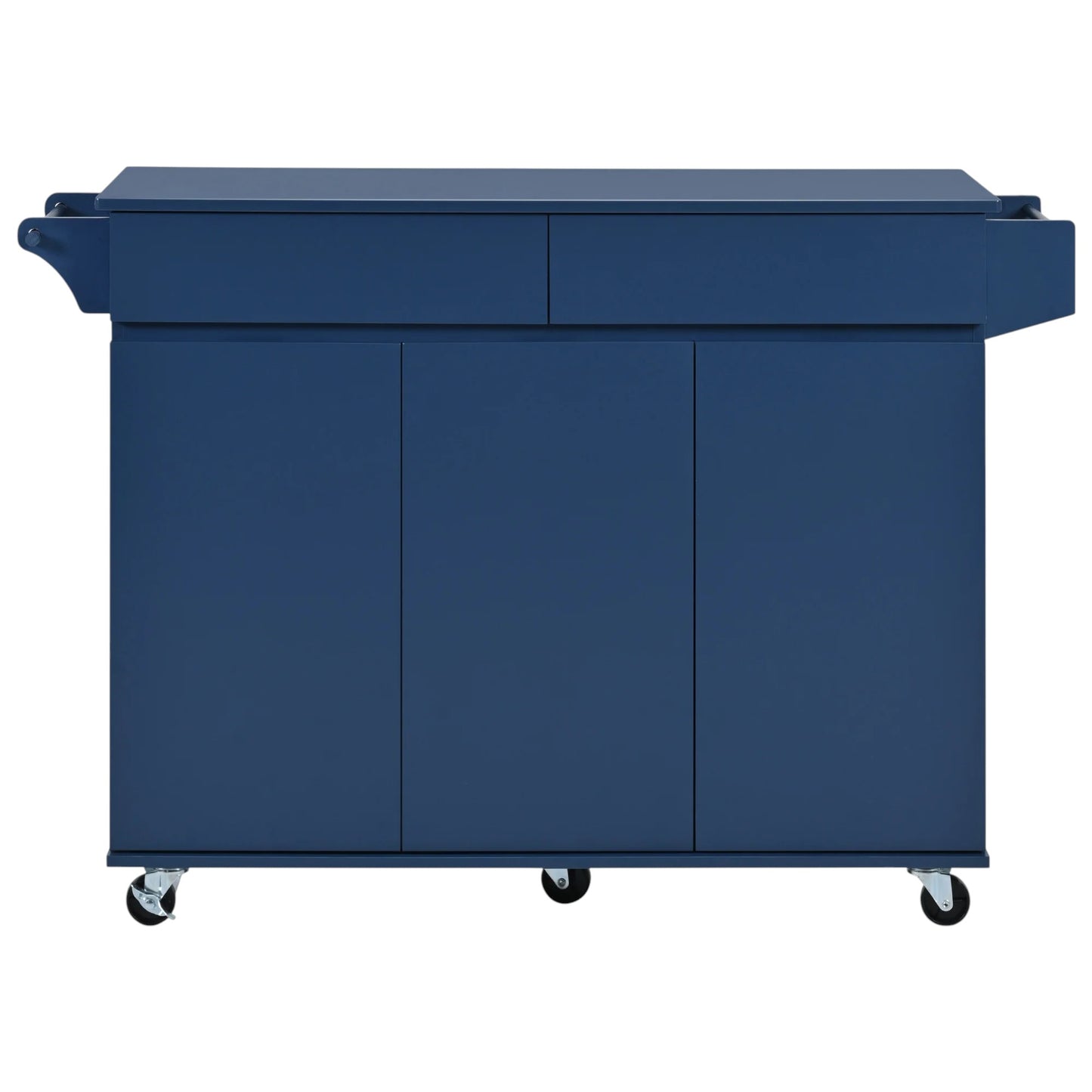53" Navy Blue Wood Rolling Kitchen Island-2