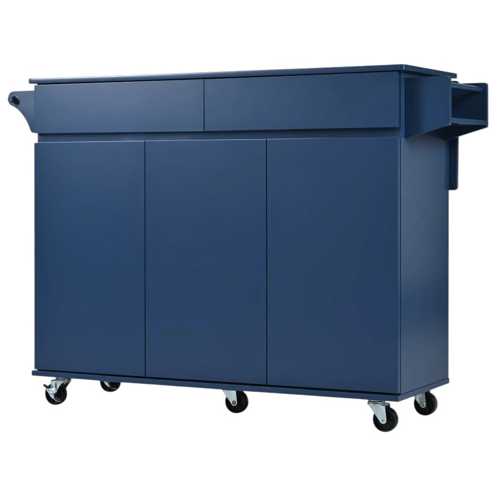 53" Navy Blue Wood Rolling Kitchen Island-1