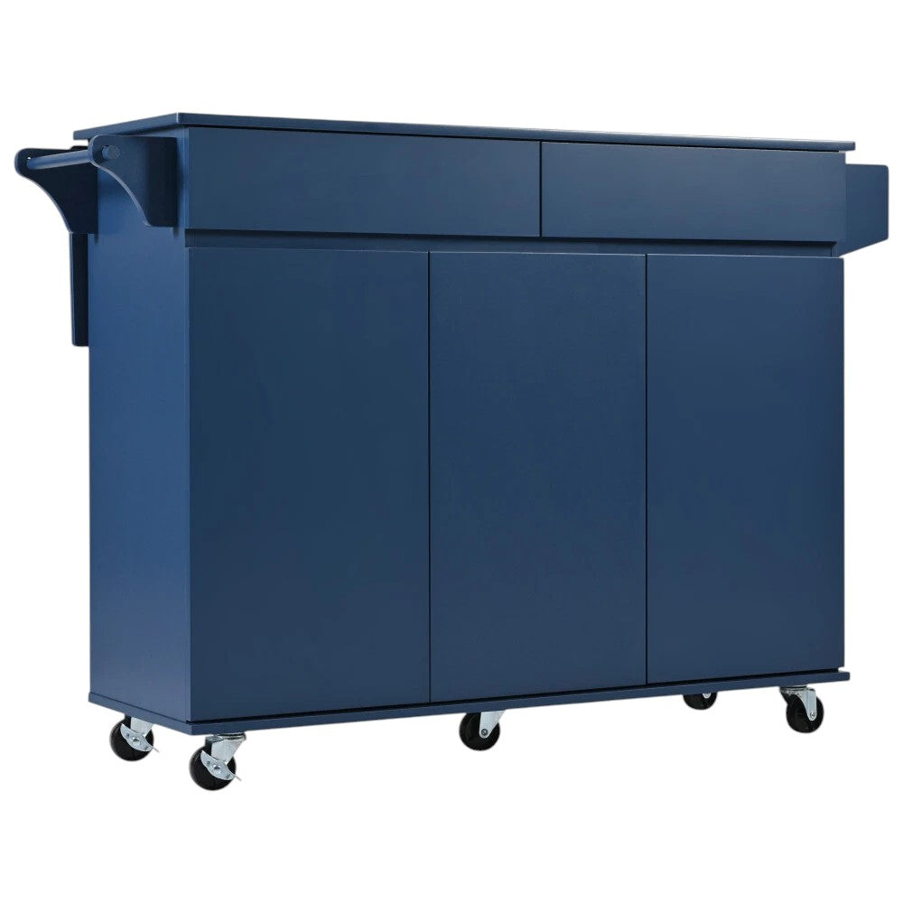 53" Navy Blue Wood Rolling Kitchen Island-4