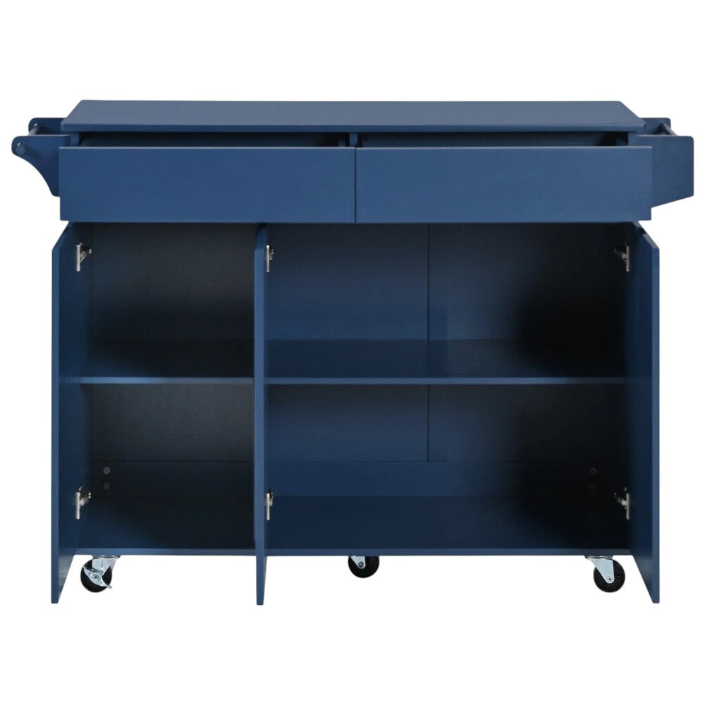 53" Navy Blue Wood Rolling Kitchen Island-5