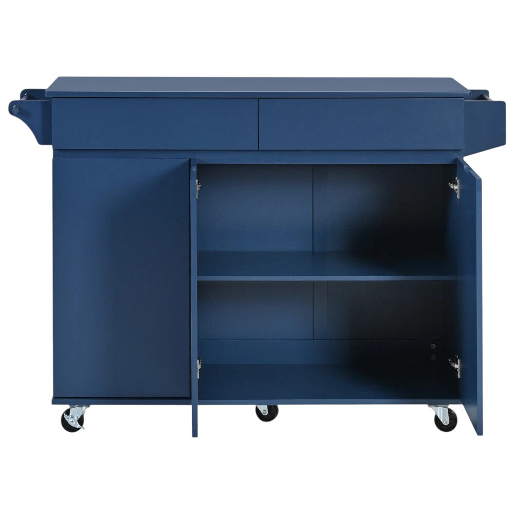 53" Navy Blue Wood Rolling Kitchen Island-6