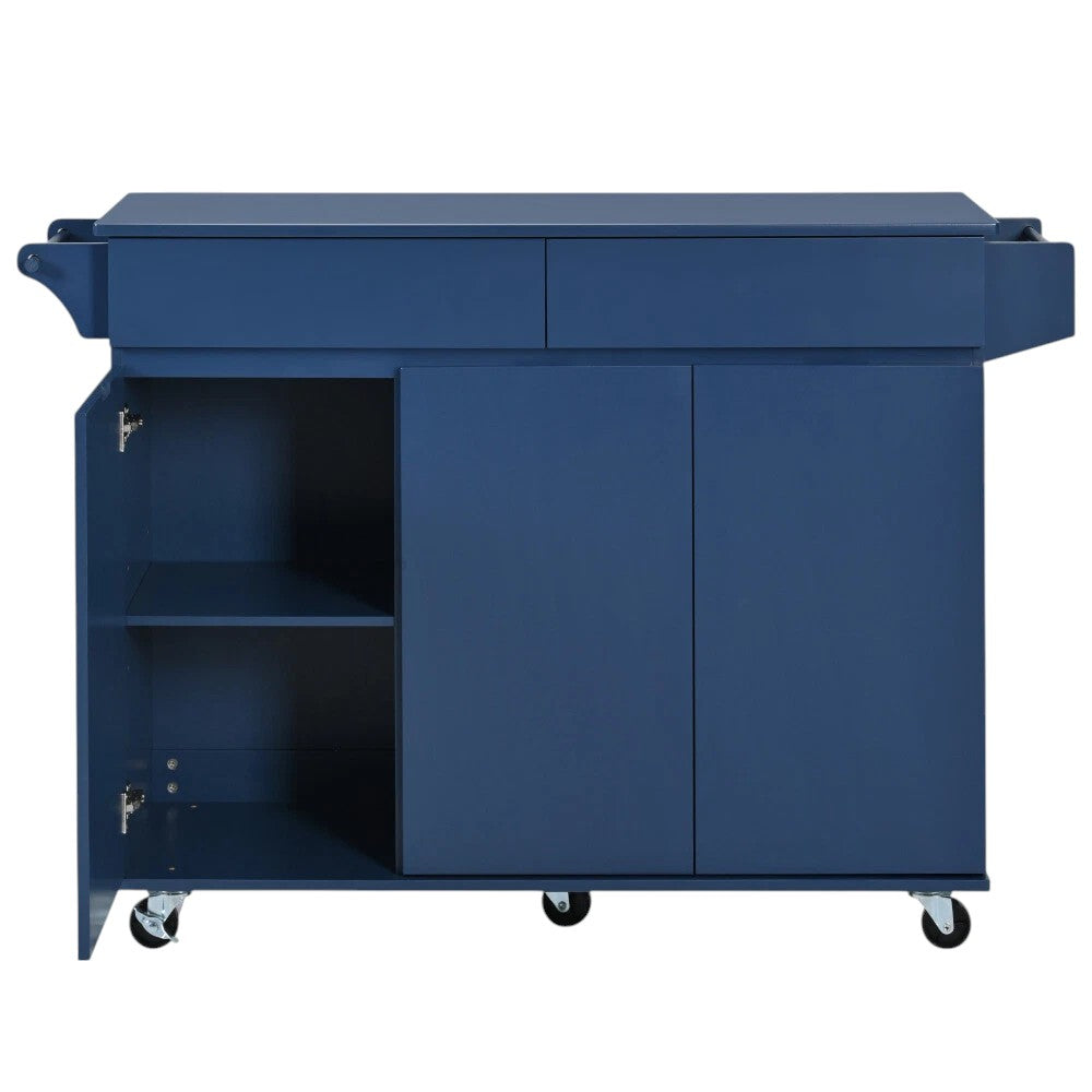 53" Navy Blue Wood Rolling Kitchen Island-7