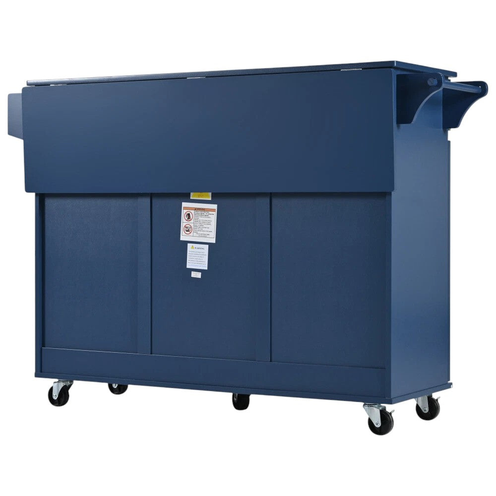 53" Navy Blue Wood Rolling Kitchen Island-8