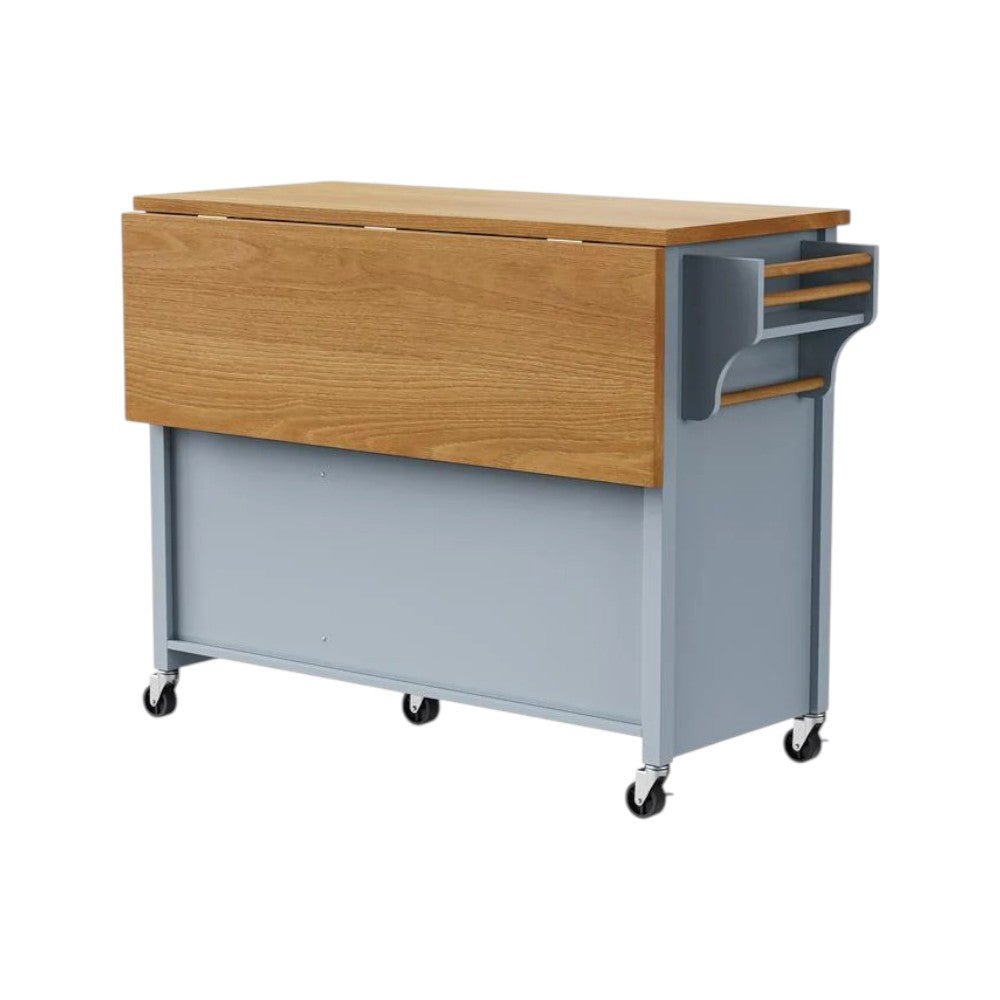 52" Light Blue Wood Rolling Kitchen Island-3