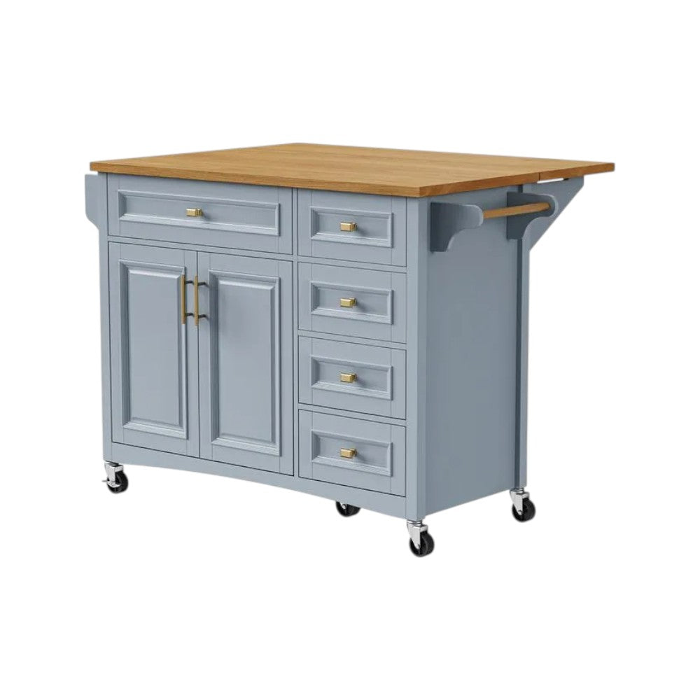 52" Light Blue Wood Rolling Kitchen Island-1