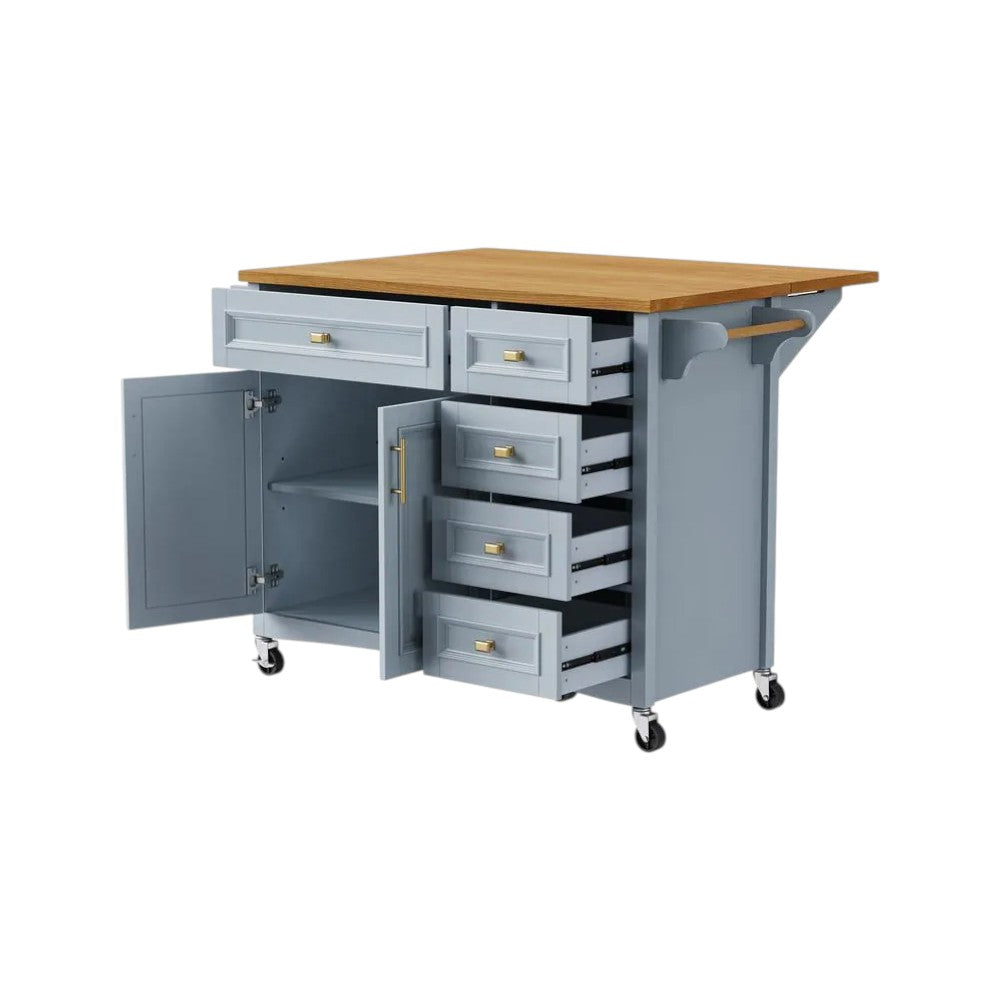 52" Light Blue Wood Rolling Kitchen Island-5