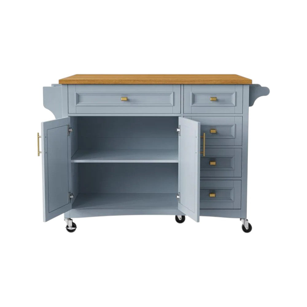 52" Light Blue Wood Rolling Kitchen Island-6