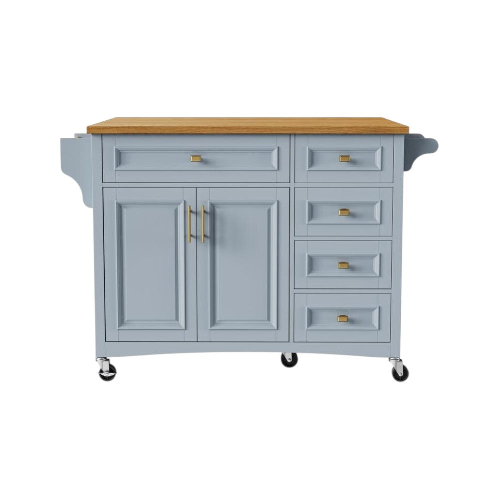 52" Light Blue Wood Rolling Kitchen Island-2