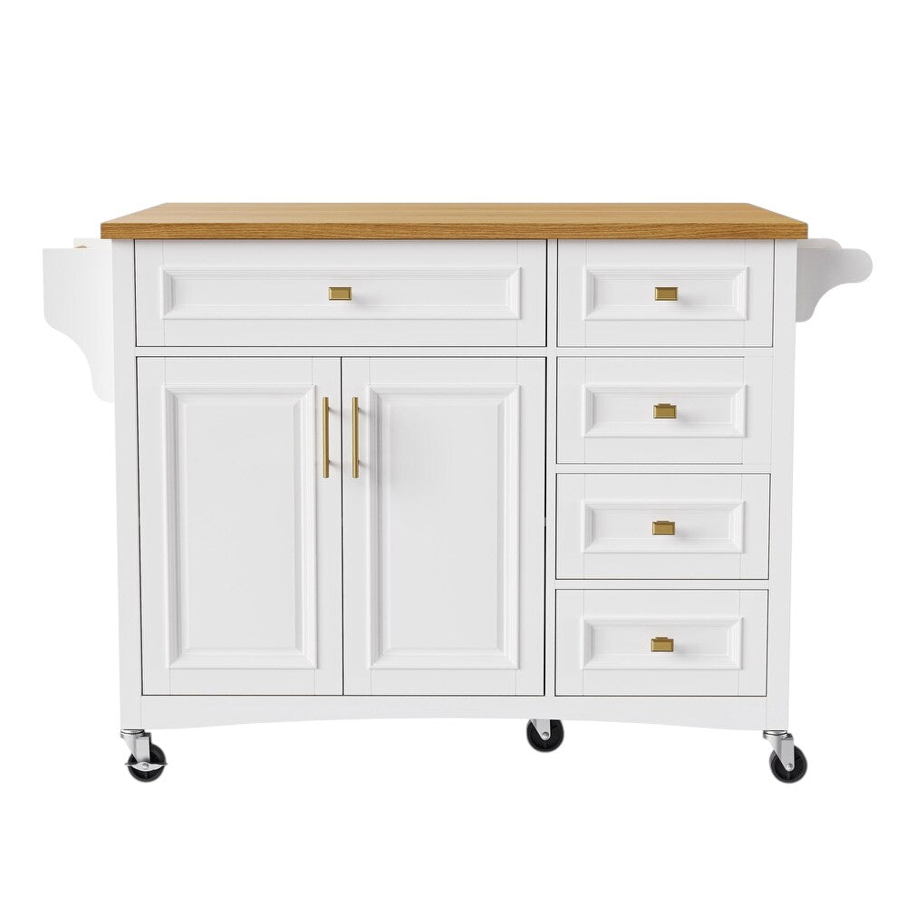 52" White Wood Rolling Kitchen Island-2