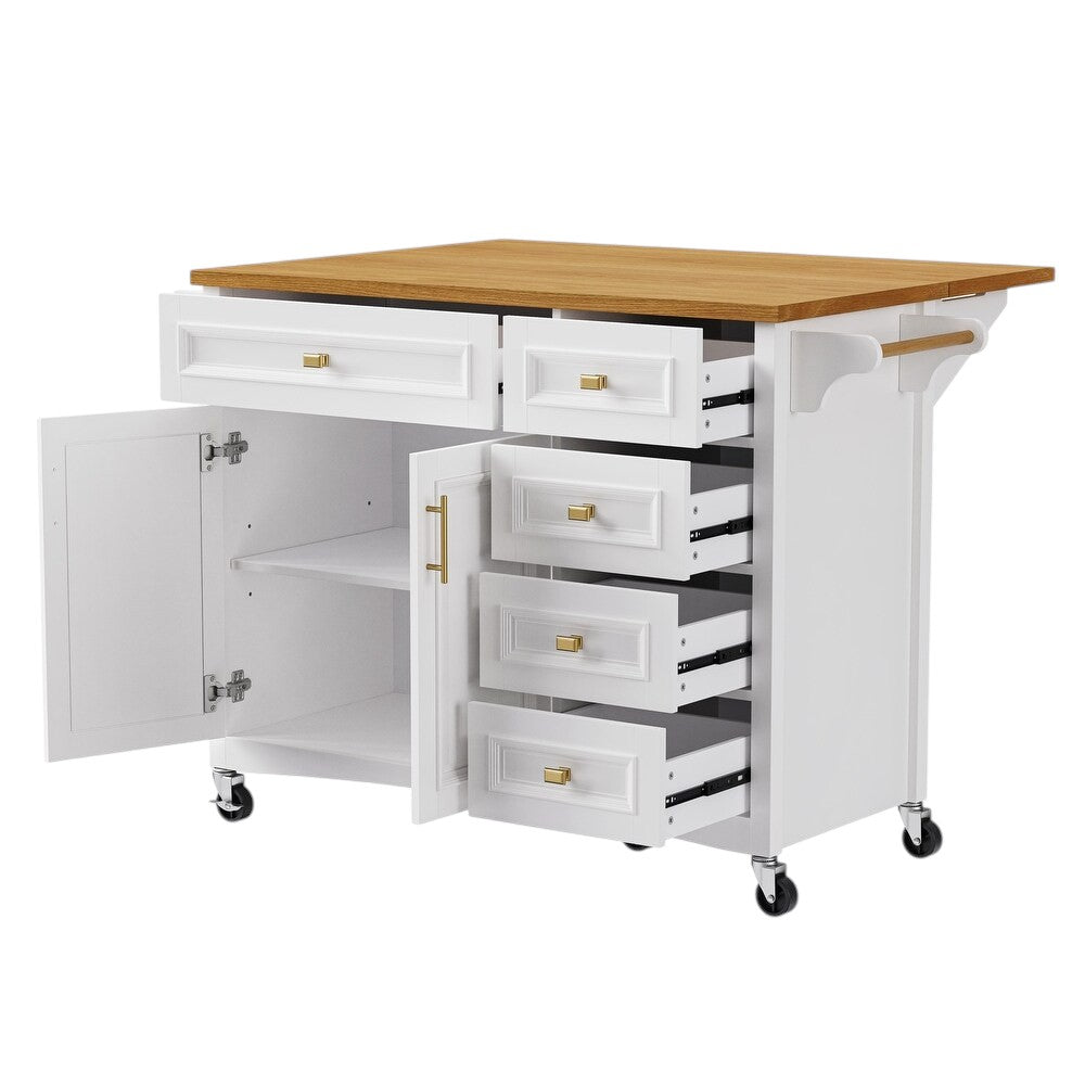 52" White Wood Rolling Kitchen Island-3