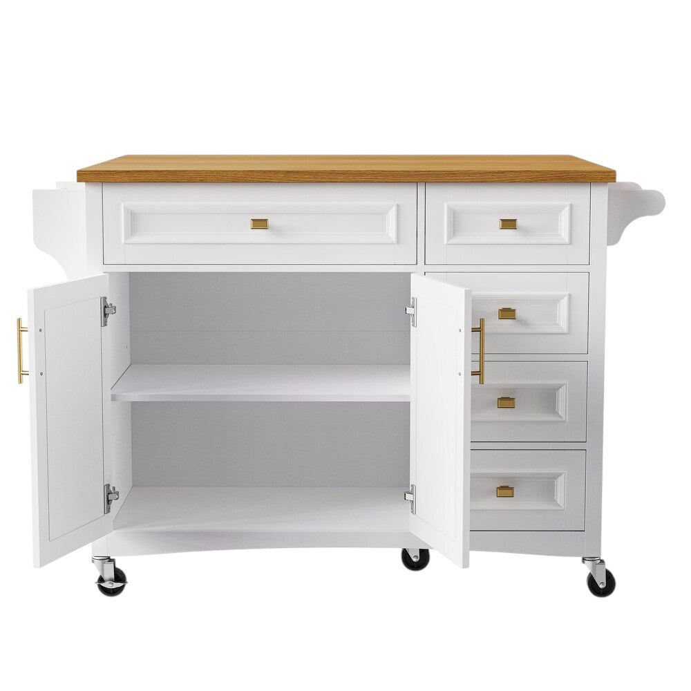 52" White Wood Rolling Kitchen Island-4