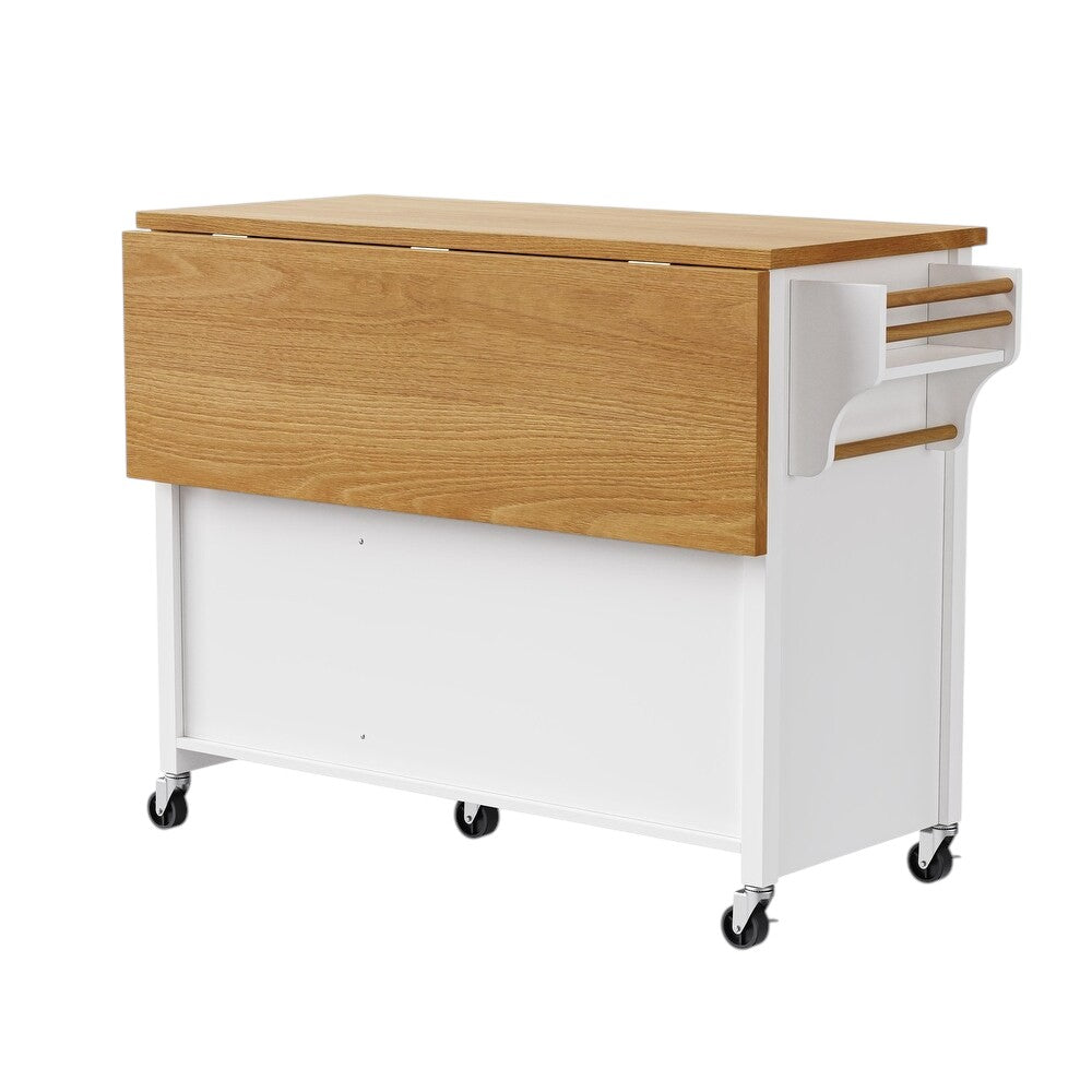 52" White Wood Rolling Kitchen Island-6