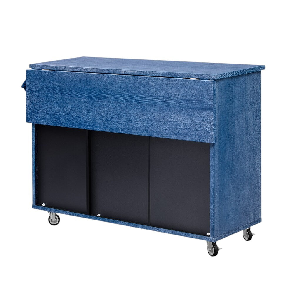 51" Blue Wood Rolling Kitchen Island-3