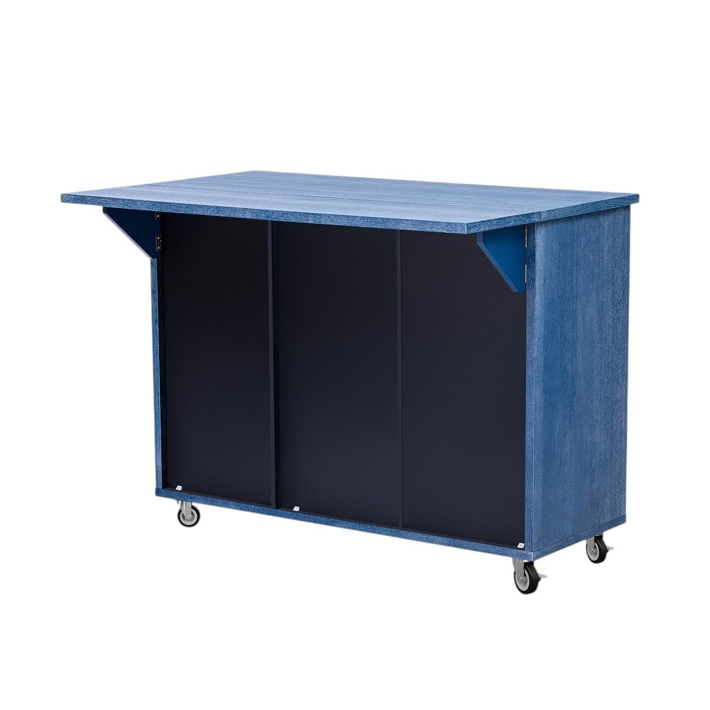 51" Blue Wood Rolling Kitchen Island-4