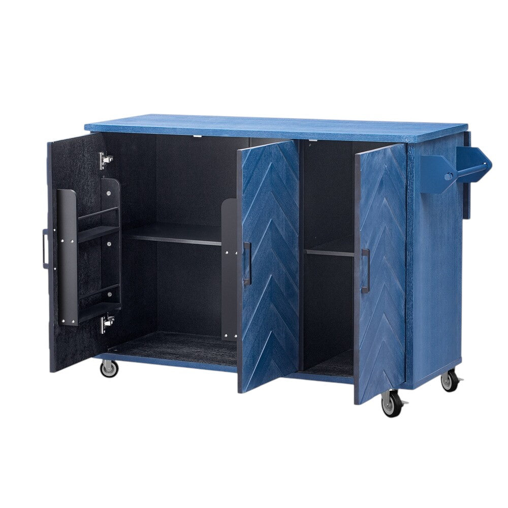 51" Blue Wood Rolling Kitchen Island-5
