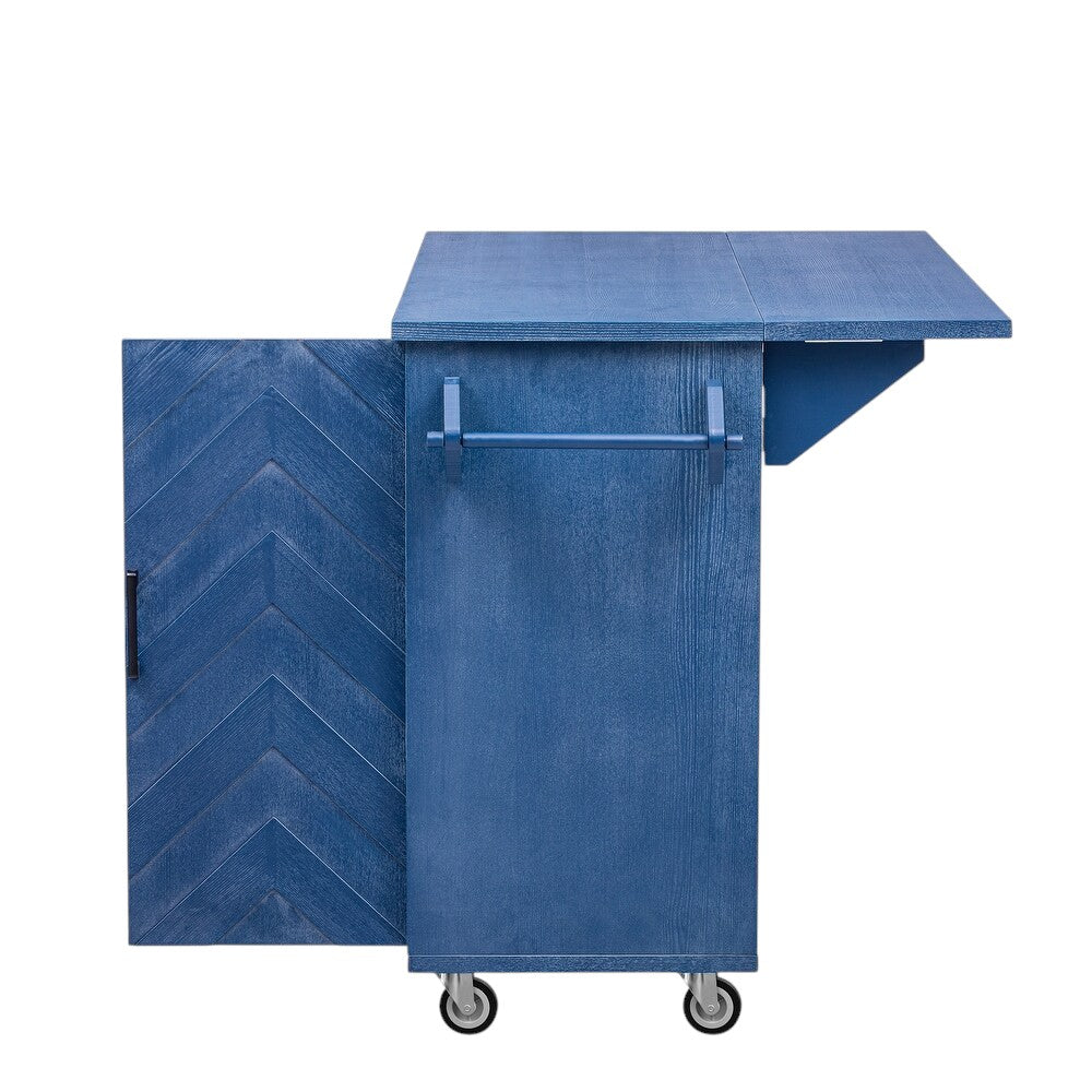 51" Blue Wood Rolling Kitchen Island-6