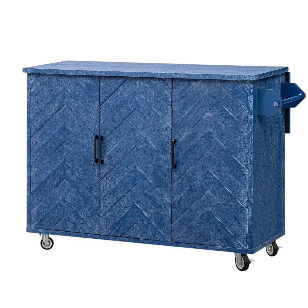 51" Blue Wood Rolling Kitchen Island-1
