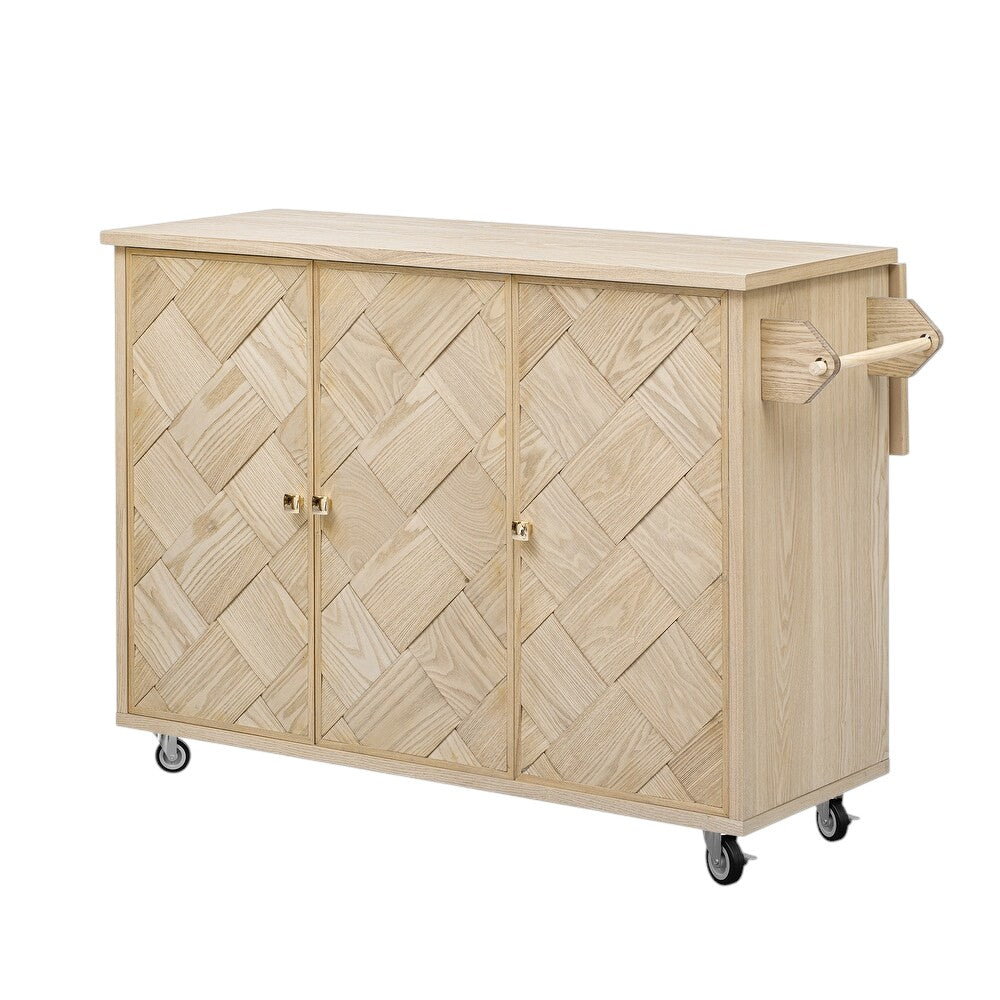 51" Natural Wood Rolling Kitchen Island-1