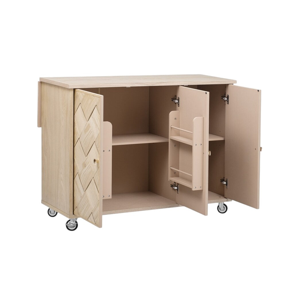 51" Natural Wood Rolling Kitchen Island-4