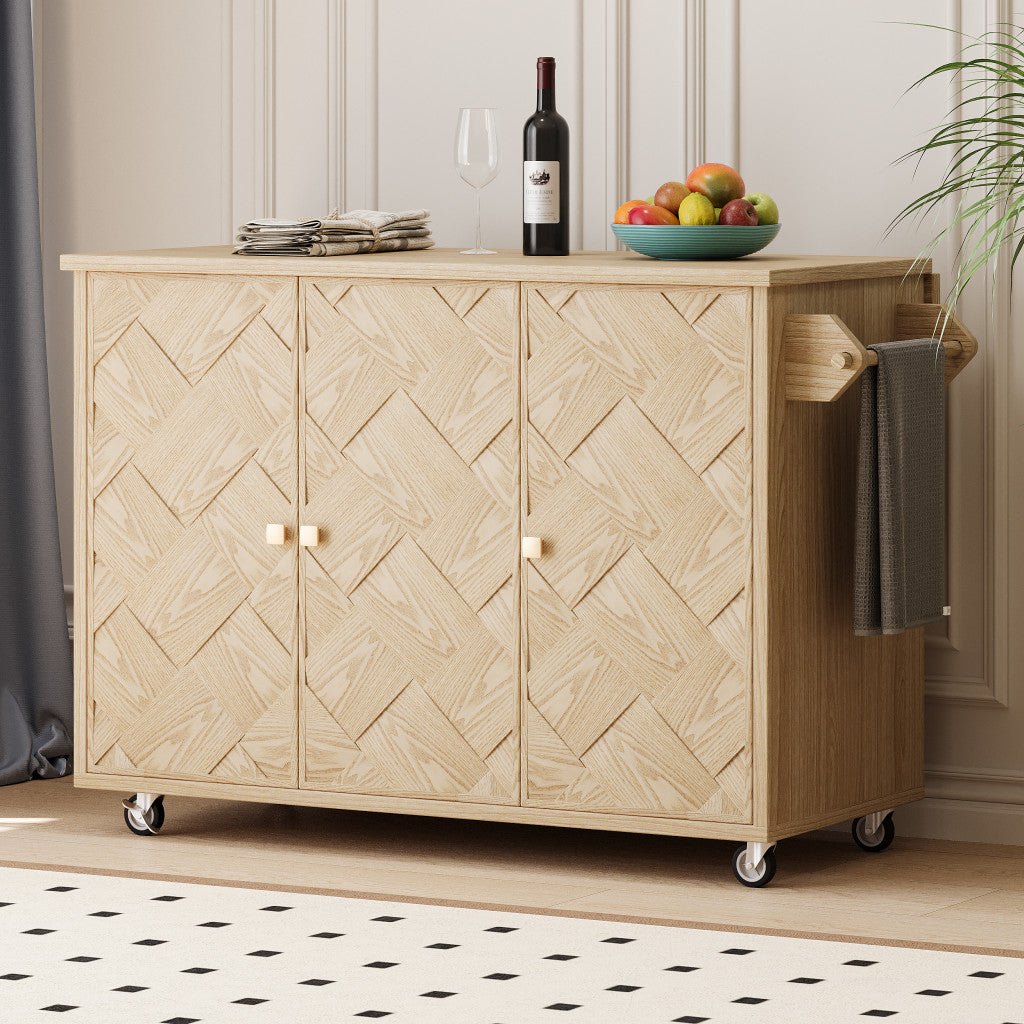 51" Natural Wood Rolling Kitchen Island-6
